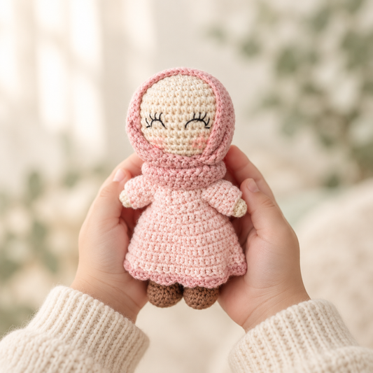 Petite Sara tenue dans les mains d'un enfant, pour montrer sa taille de 15 cm